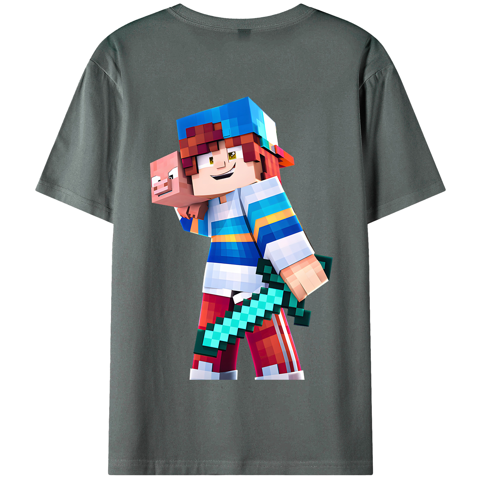 （画像用） マインクラフト ブロックの世界 Minecraft MC Block world 綿100％半袖Tシャツ（背面プリント）